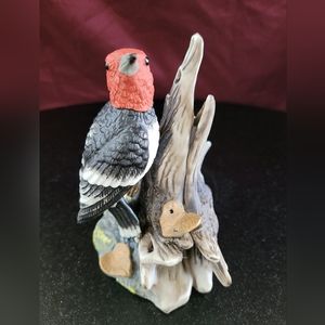 Vintage Wellington Porcelain Red Headed Woodpecker Sitting  on Tree Trunk